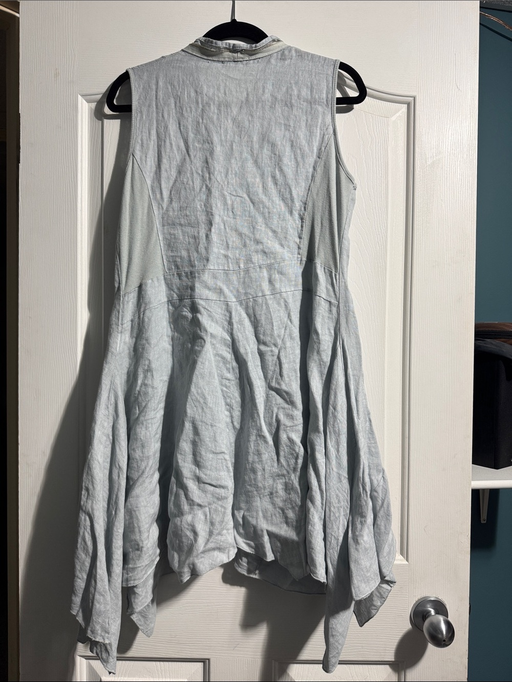 Alessia Pacini Italian Linen Dress Blue Handkerchief Hem Zip Front Sm Coastal - Picture 3 of 10